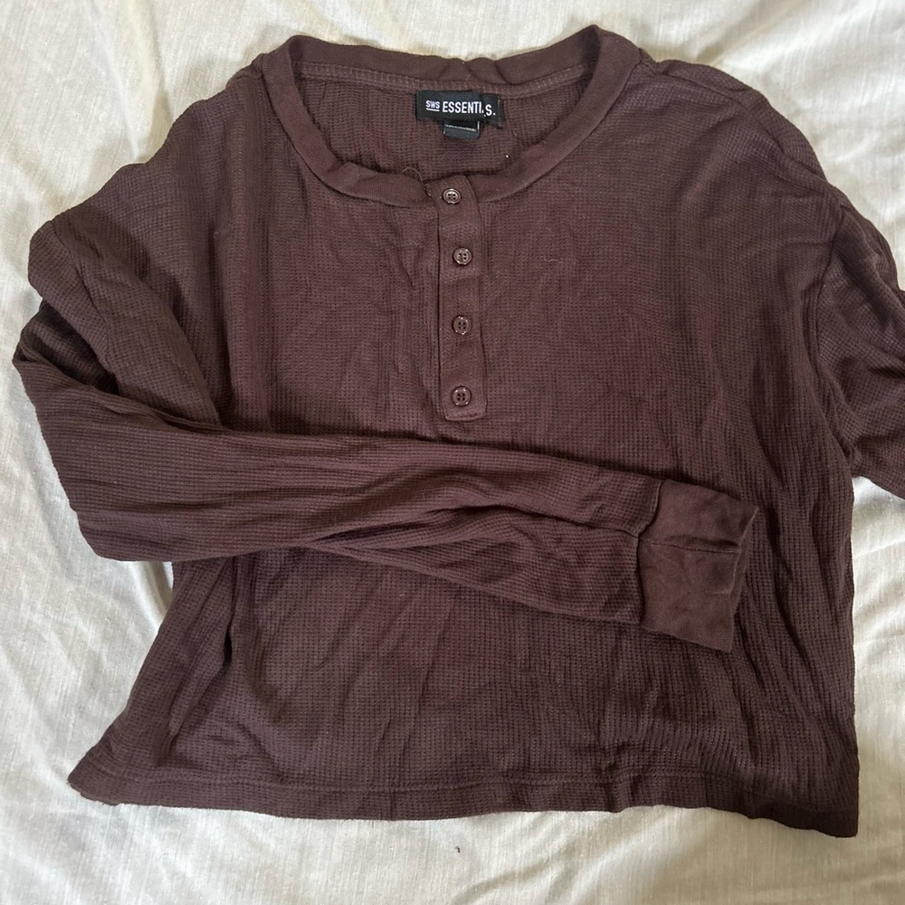Essentials Brown Long Sleeve Henley
